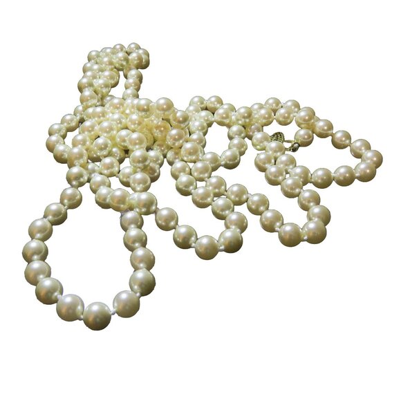 Vintage RMN 60" Opera Length Knotted Lustrous Faux Pearl Single Strand Necklace - Picture 1 of 8